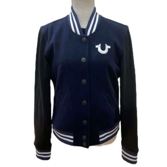 True Religion Souvenir World Tour Embroidered Varsity Jacket in Blue Size L - Picture 1 of 6